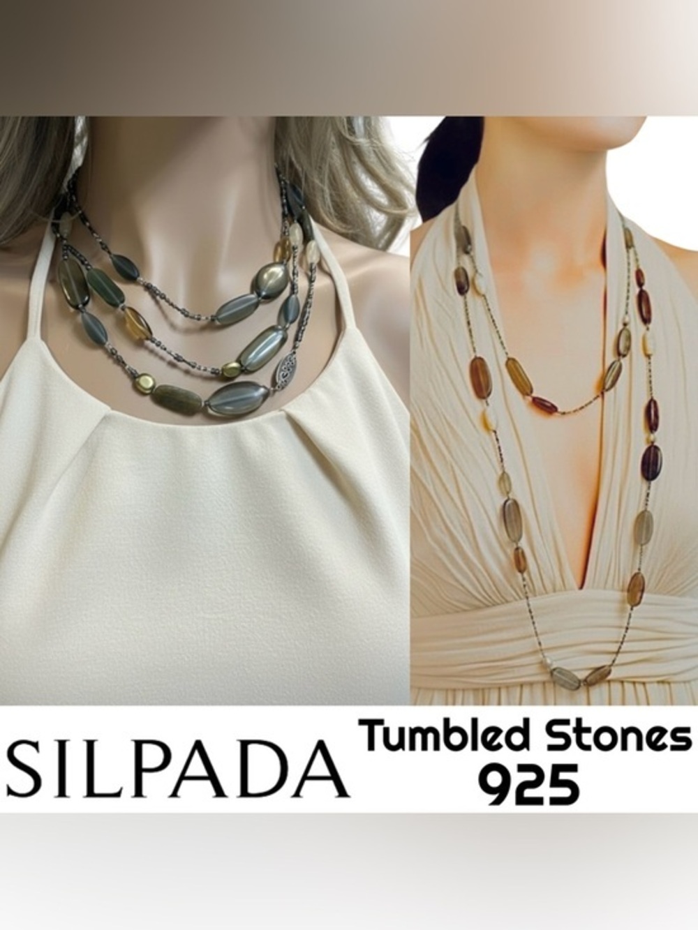 Silpada 925 Tumbled Stones Necklace N2225 Mixed Metals Labradorite & Glass EX CO